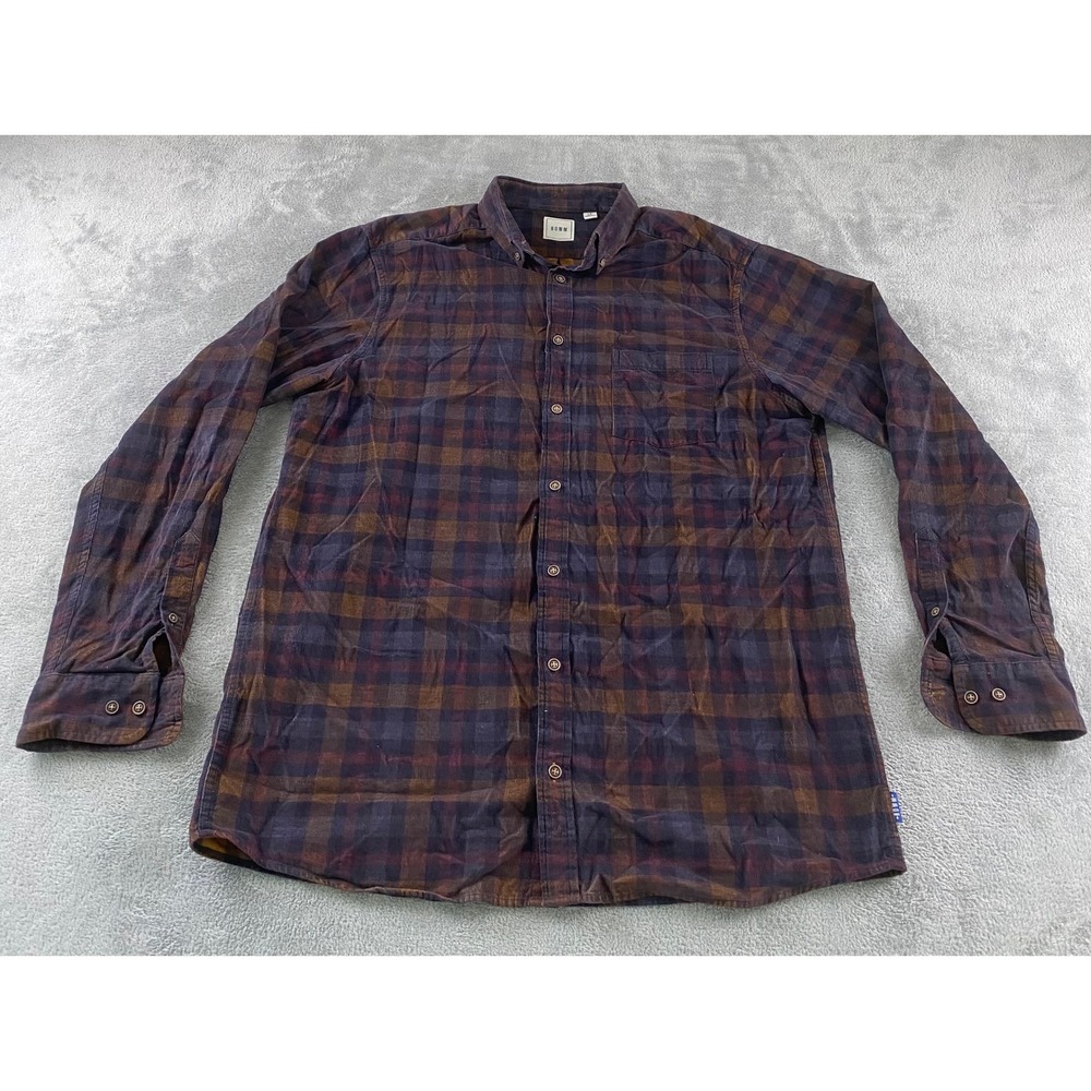 ROWM Mens Large Tall LT Corduroy Plaid Button Down Shirt Purple Orange Check